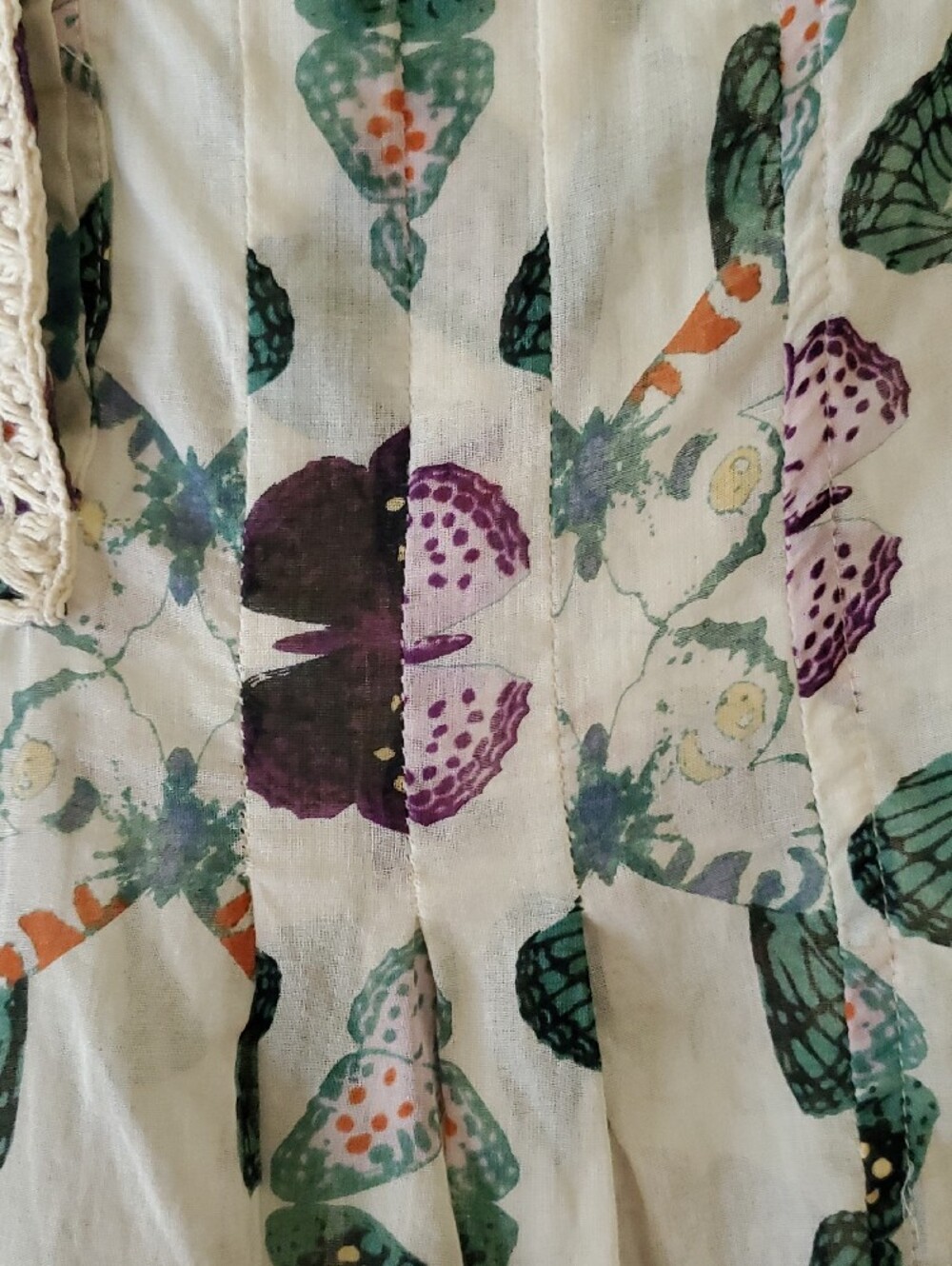 Maeve Anthropologie Cream Blouse with Green & Purple Butterfly Print - Picture 4 of 4